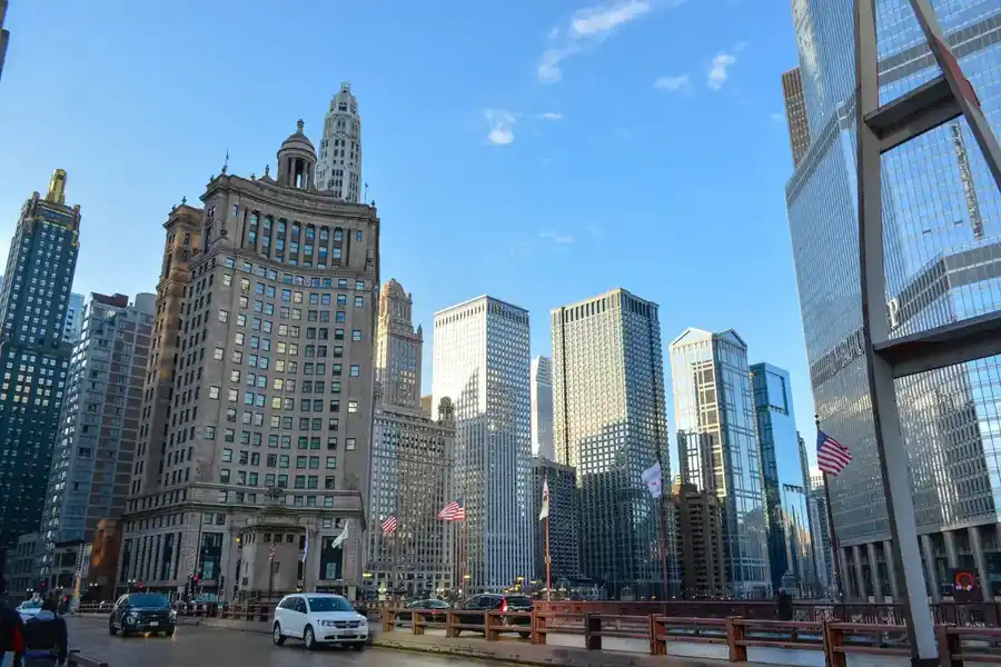 Chicago River skyline and office towers