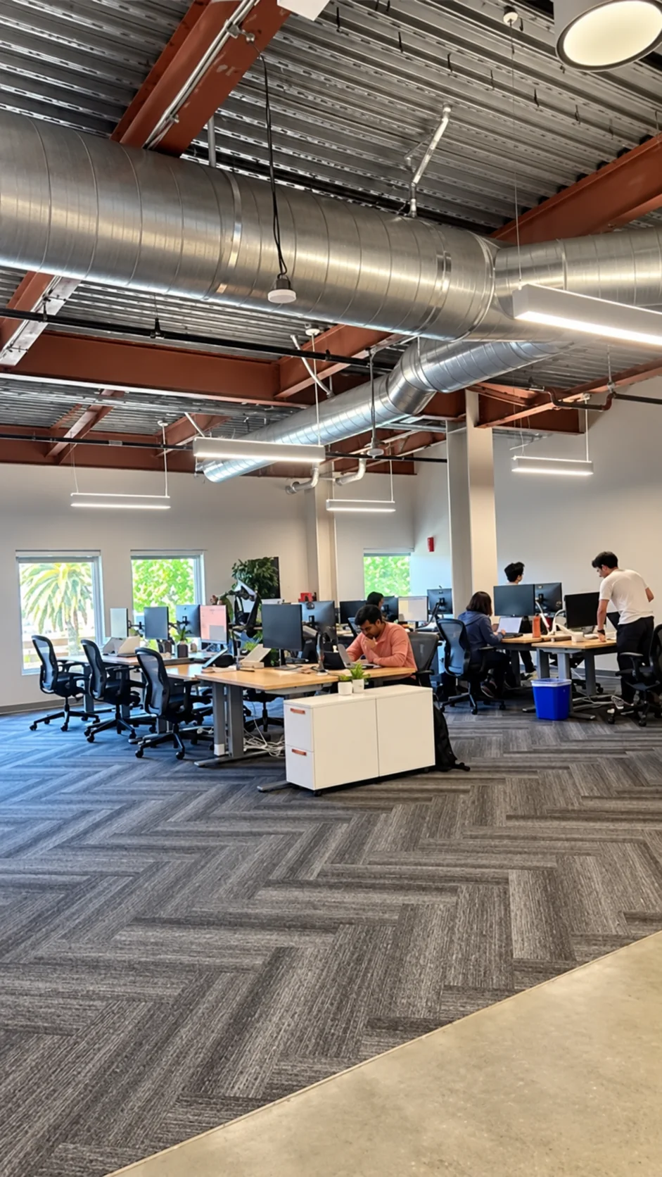 Suite 250 open office with workstations under an exposed ceiling
